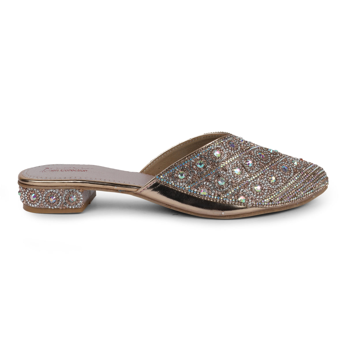 Rhinestone Embellished Pointed Mules - Rose Gold