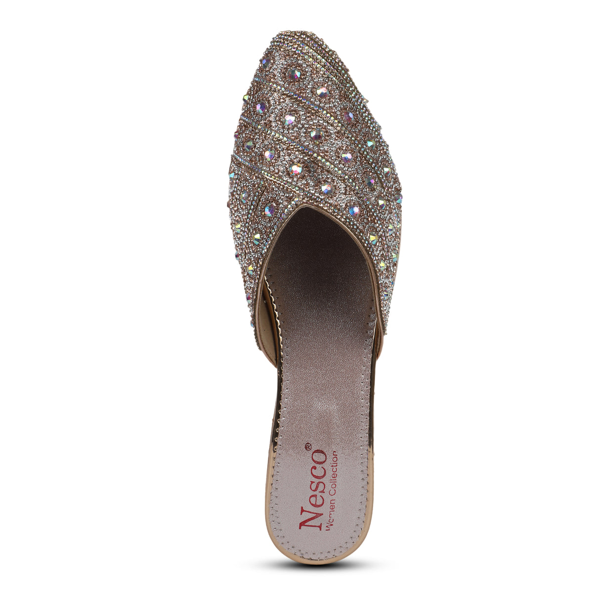 Rhinestone Embellished Pointed Mules - Rose Gold