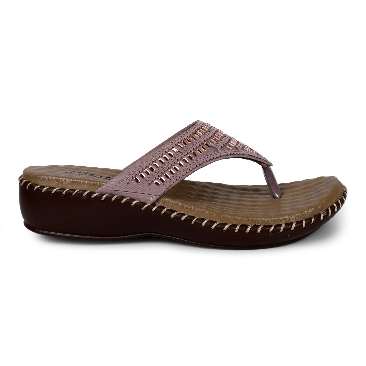 Glossy Wide-Strap Comfort Sandals - Mauve