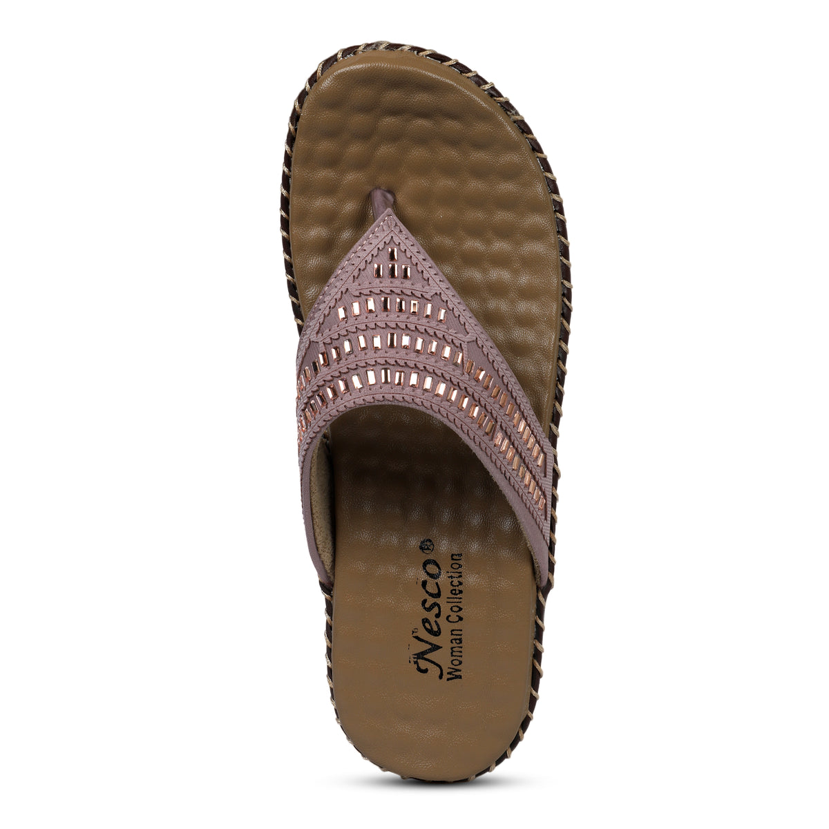 Glossy Wide-Strap Comfort Sandals - Mauve