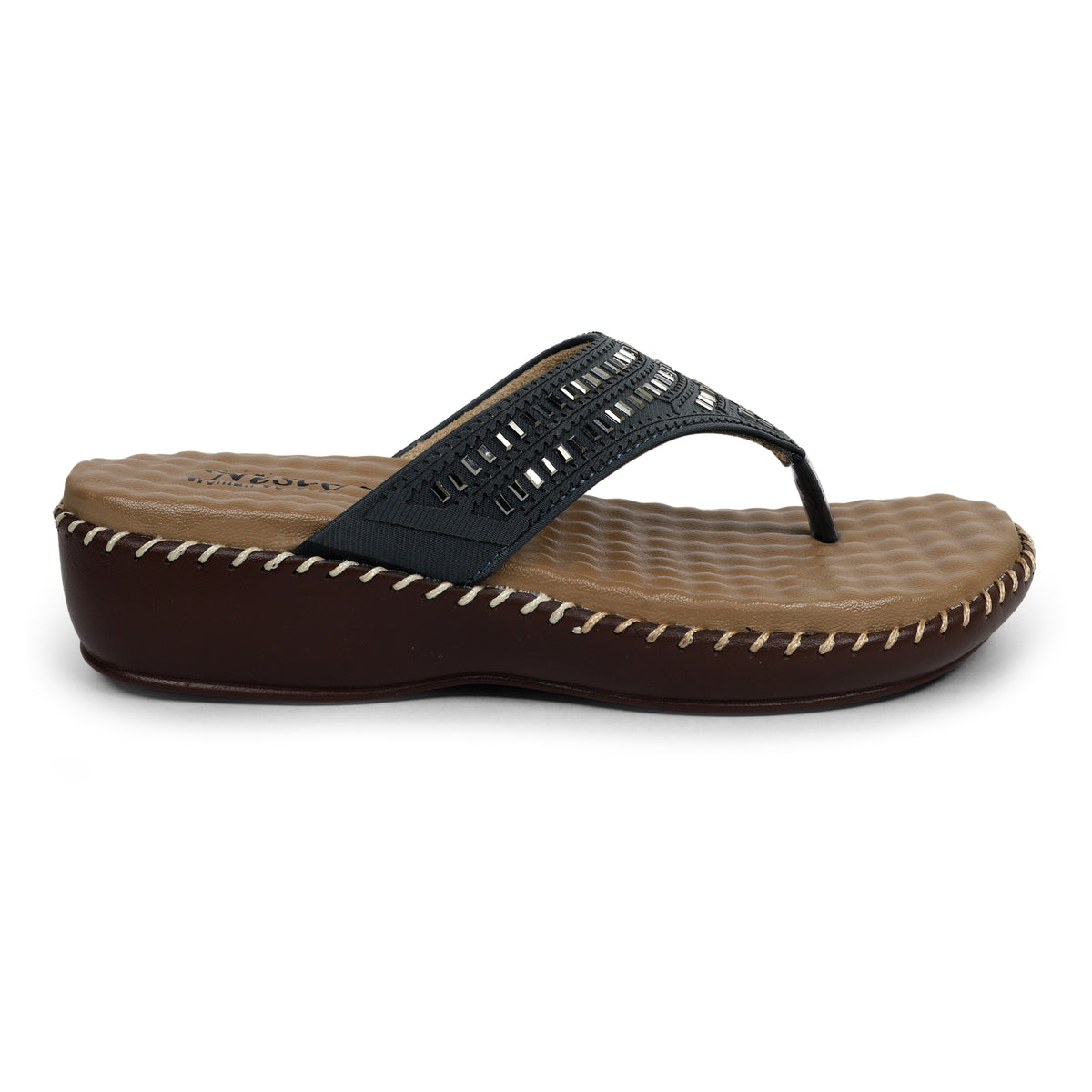 Glossy Wide-Strap Comfort Sandals - Grey