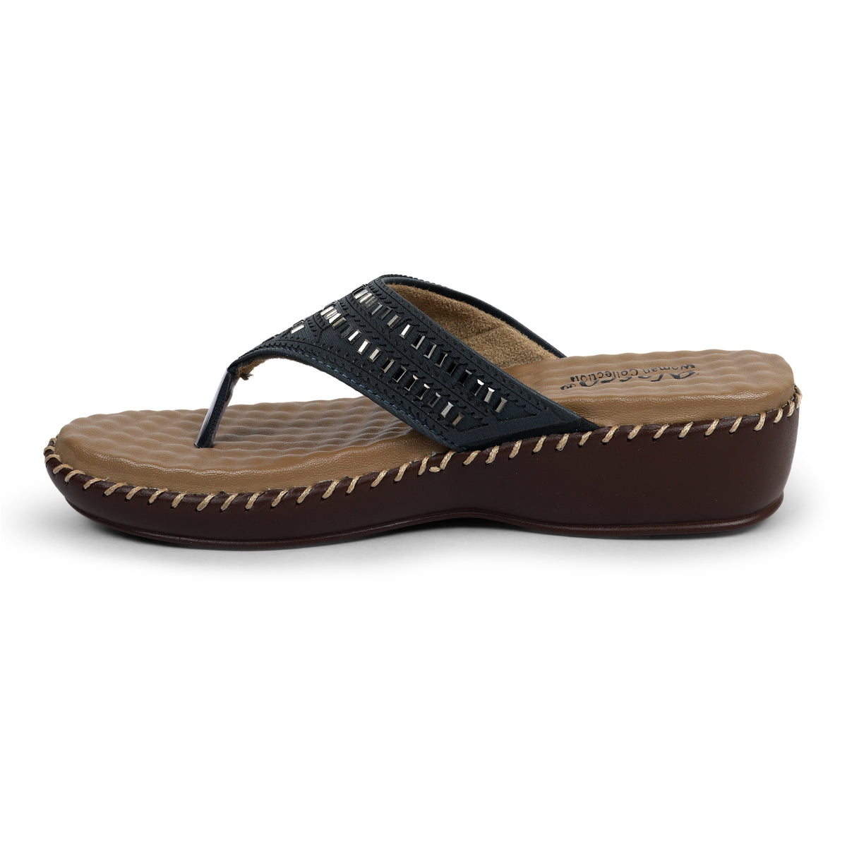 Glossy Wide-Strap Comfort Sandals - Grey