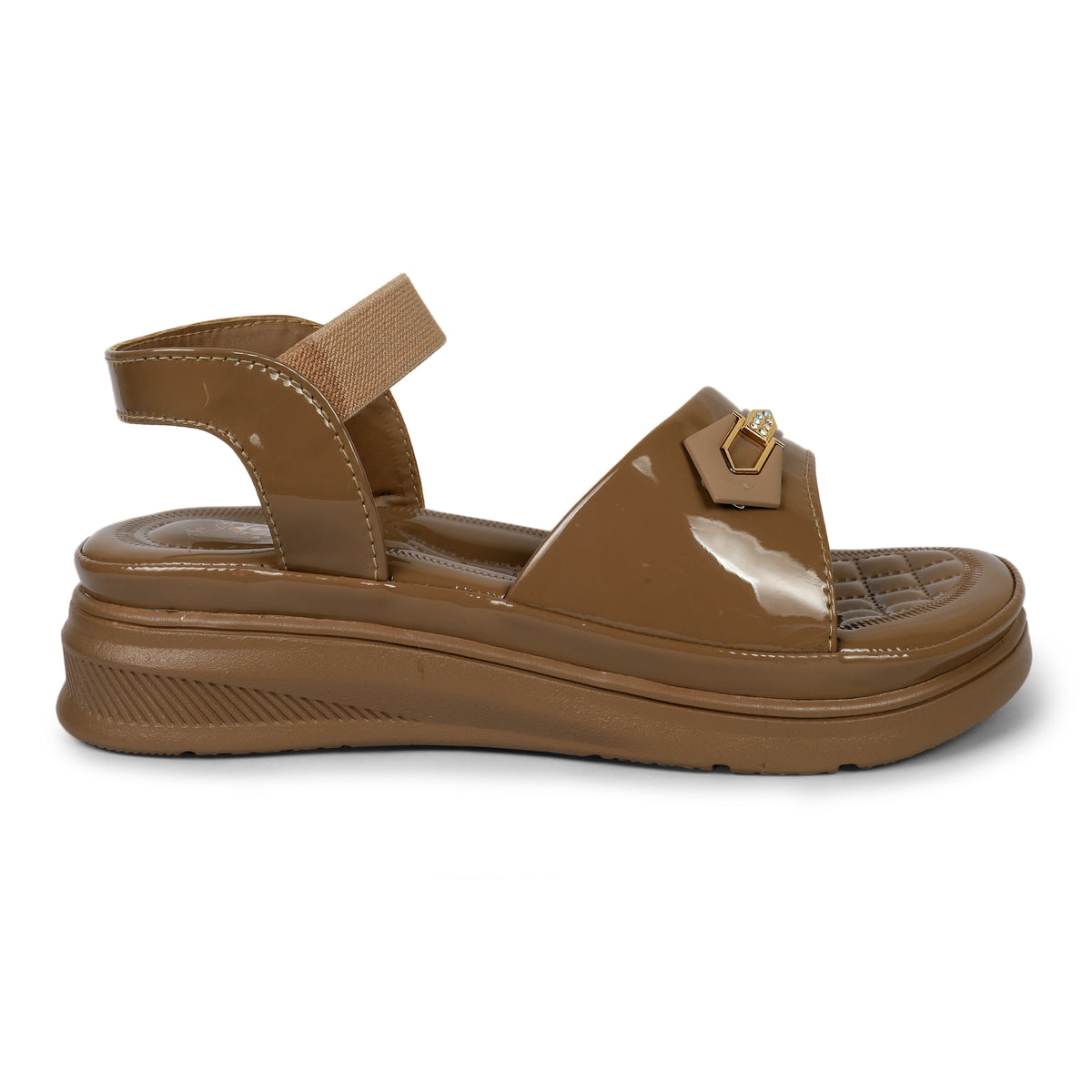 Studded Wide-Strap Thong Sandals - Tan