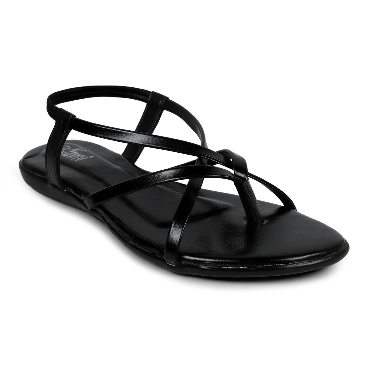 Criss-Cross Strappy Flat Sandals - Black