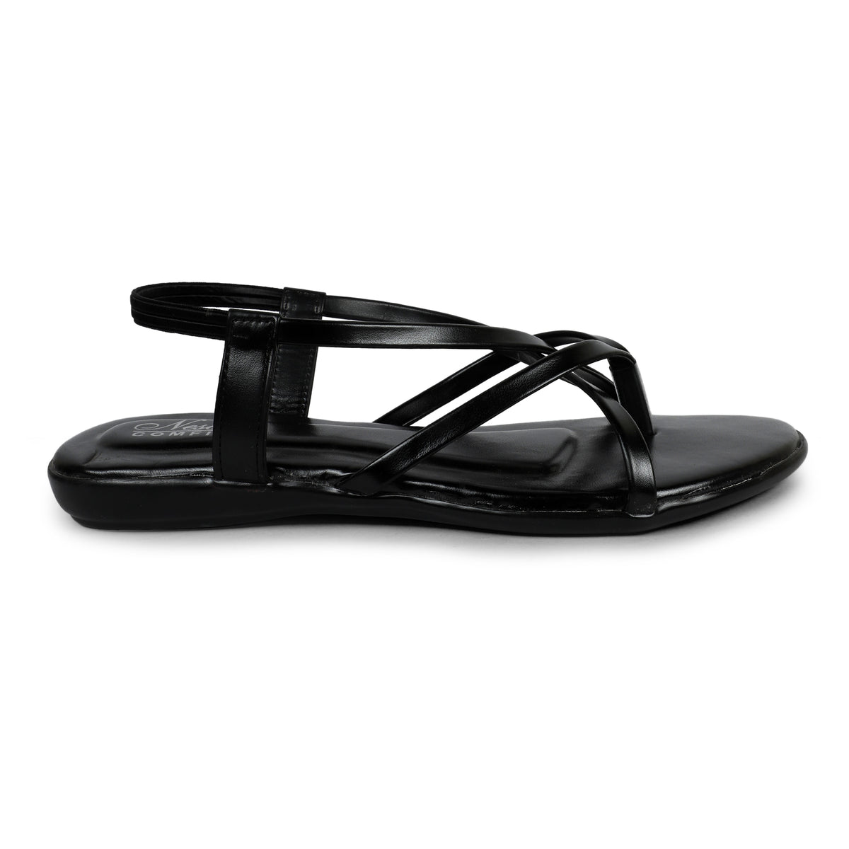 Criss-Cross Strappy Flat Sandals - Black