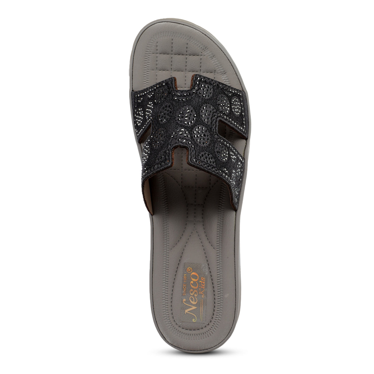 Embellished H-Strap Slides - Grey