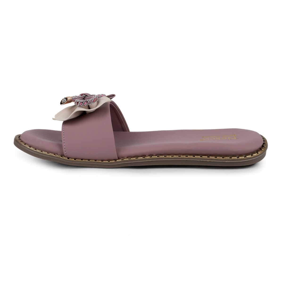 Embellished Bow Detail Slides - Mauve
