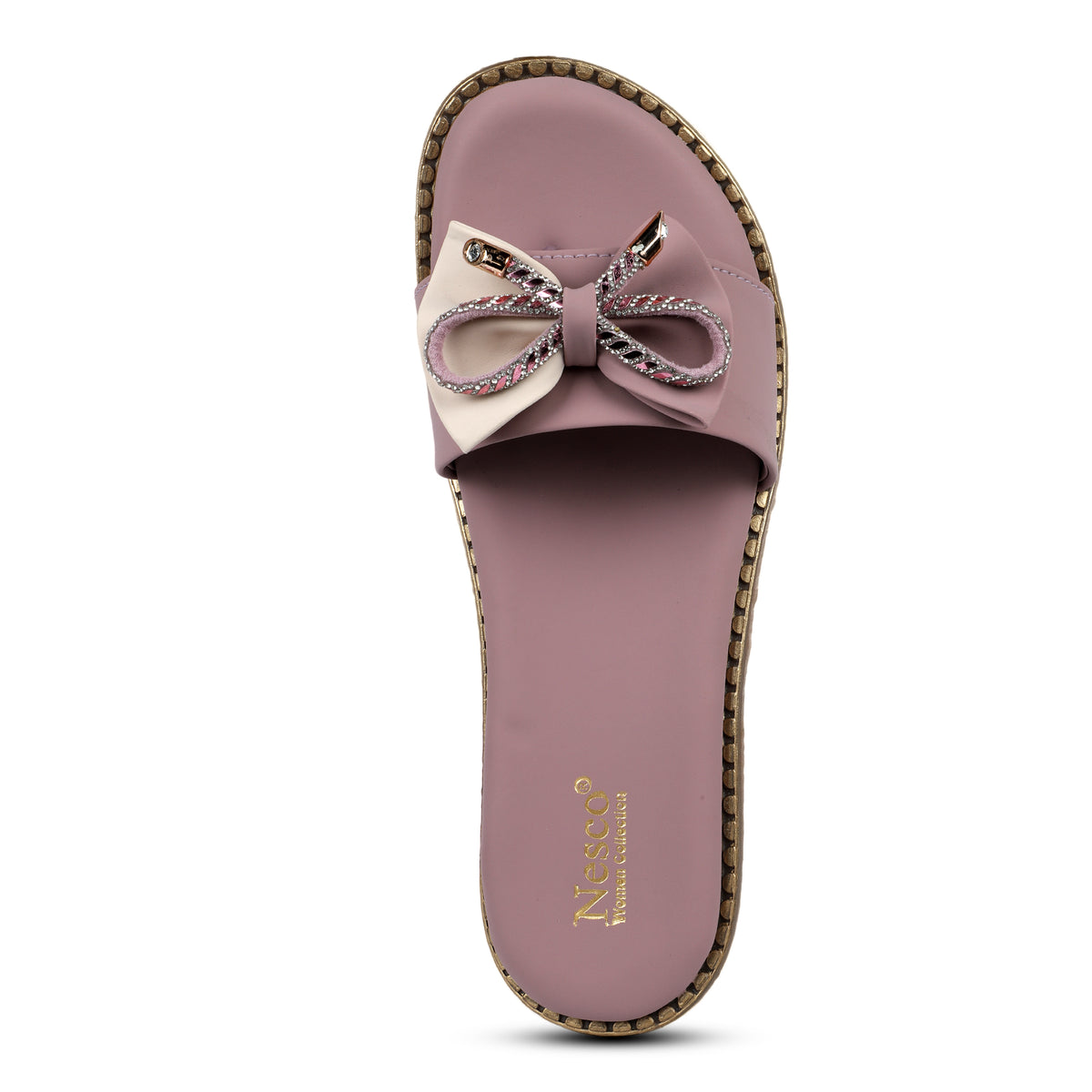 Embellished Bow Detail Slides - Mauve
