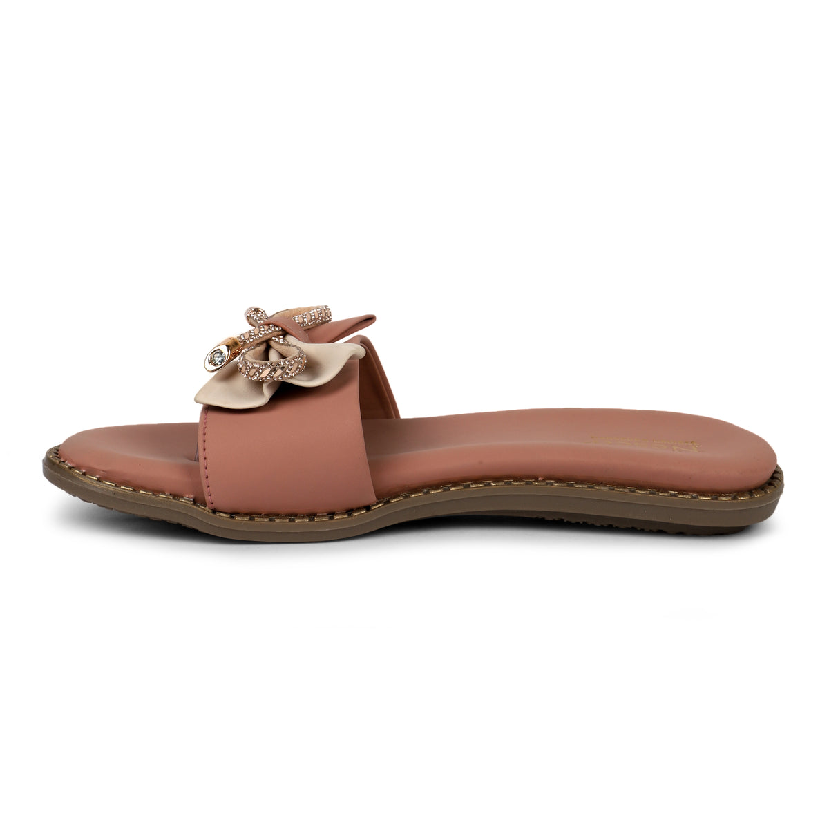 Embellished Bow Detail Slides - Peach
