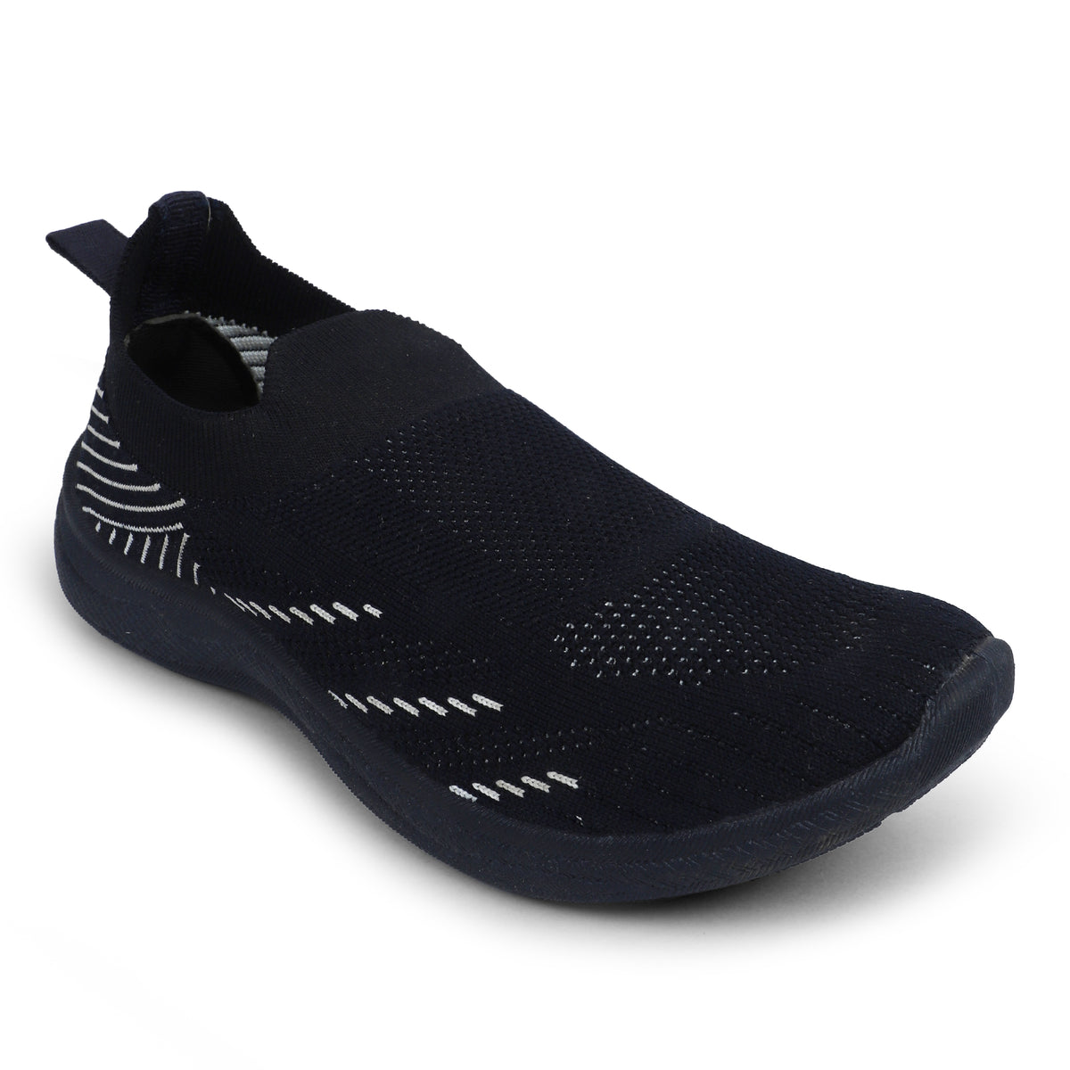 Web Patterned Slip-On Knitted Walking Sneakers - Black